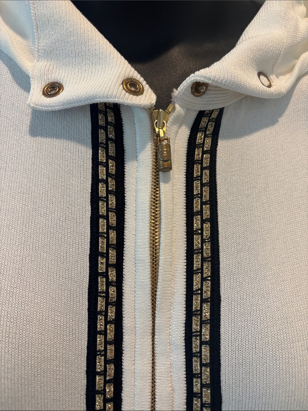 Escada White Hooded Zip-Front Jacket with Black Panels